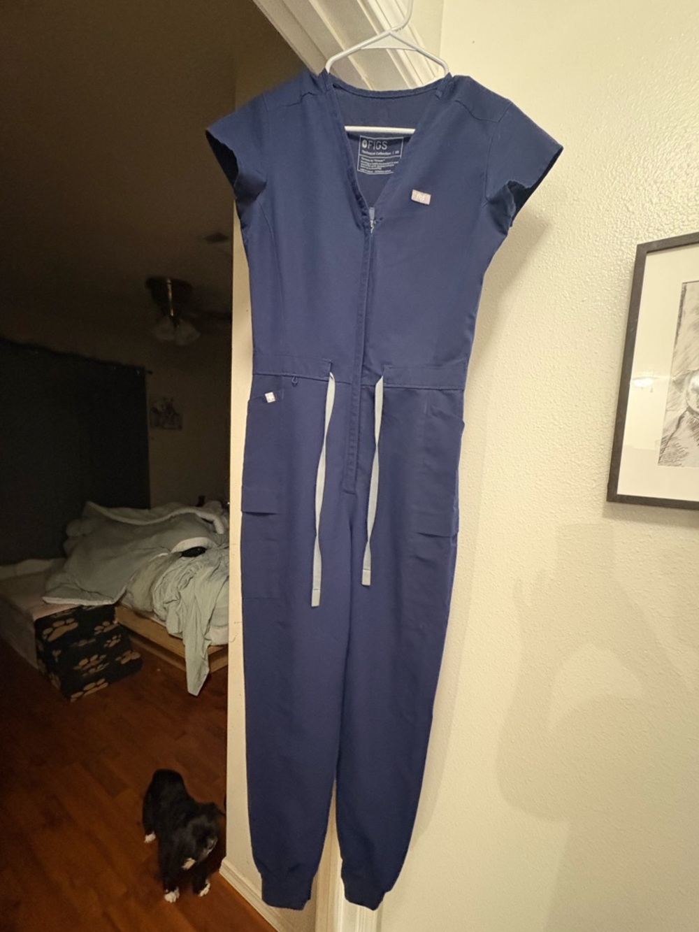 Figs Navy Blue Women's Jumpsuit with Front Zipper and Drawstring